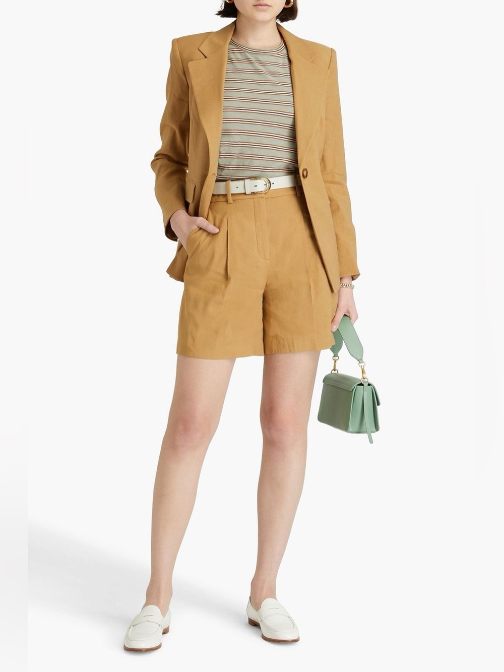 Veronica Beard Noemi Shorts | Desert Khaki Linen Blend 12